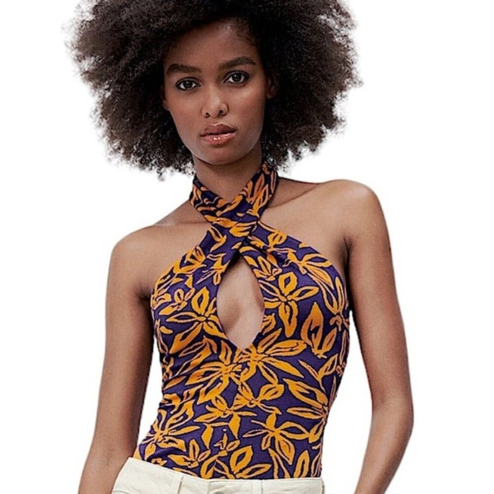 NWT Zara Jacquard Floral Halter Bodysuit